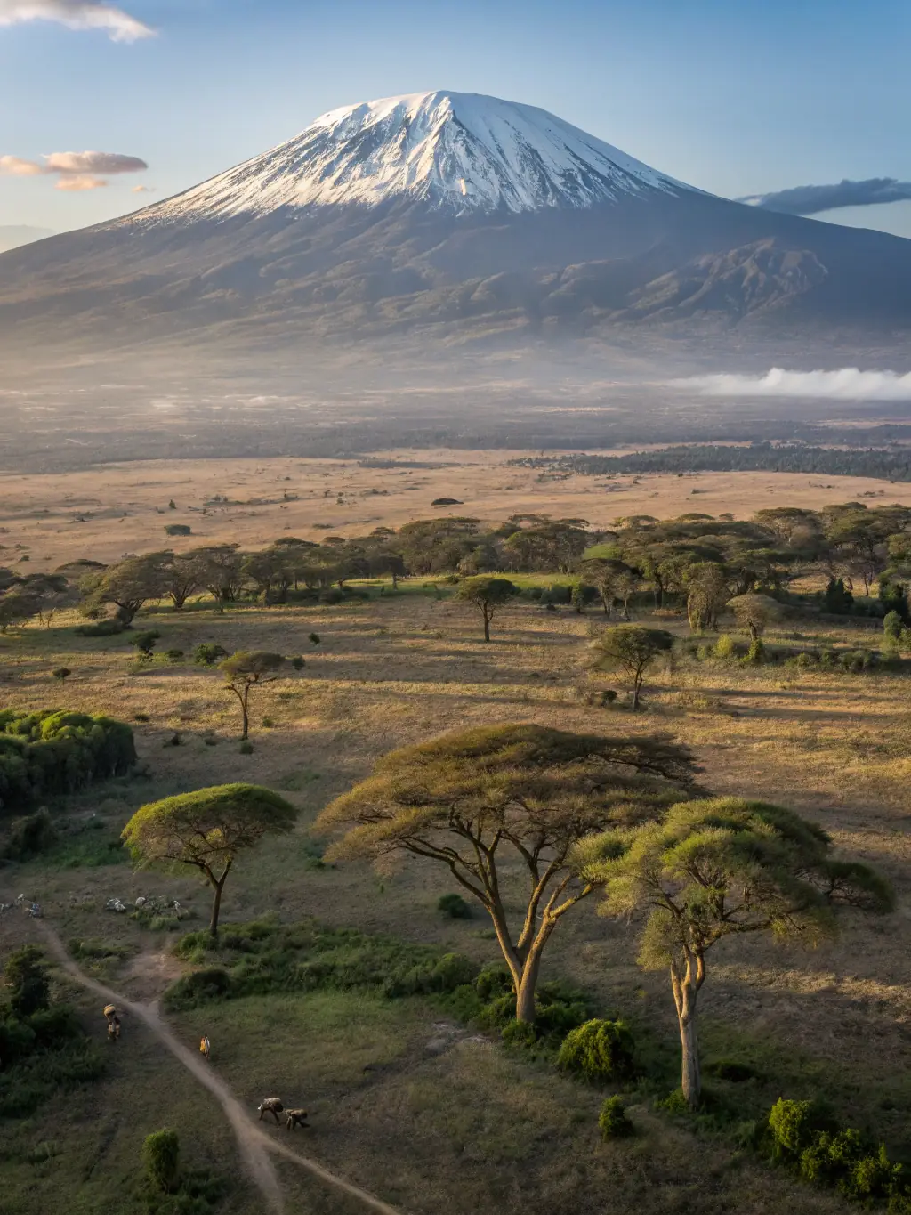 A stunning photograph of Mount Kilimanjaro at sunrise, highlighting the majestic beauty of Tanzania's iconic landmark, representing Nkwimba Company Limited's domestic travel options.